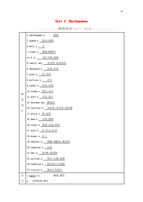 新人教版必修12020版高考英语一轮复习Unit4Earthquakes导学案 