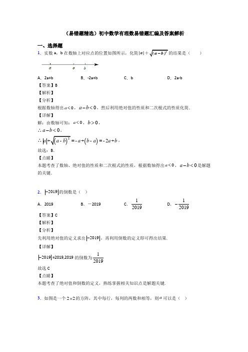 (易错题精选)初中数学有理数易错题汇编及答案解析