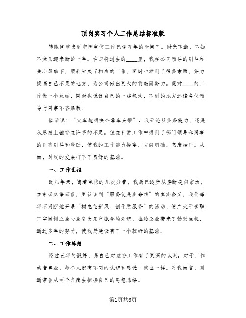 顶岗实习个人工作总结标准版（二篇）