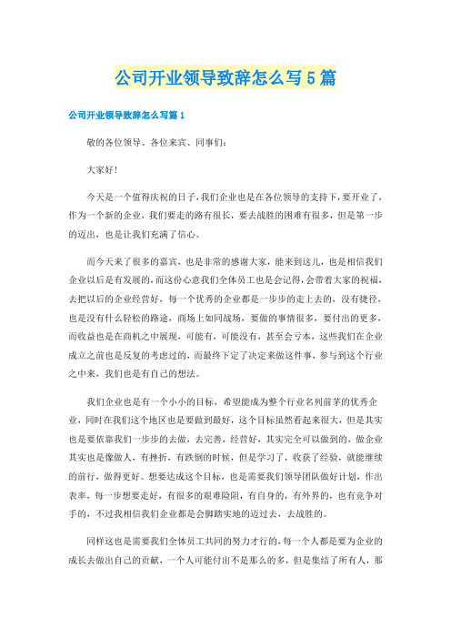 公司开业领导致辞怎么写5篇