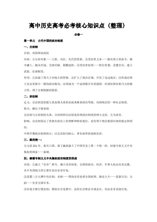 高中历史高考必考核心知识点(整理)