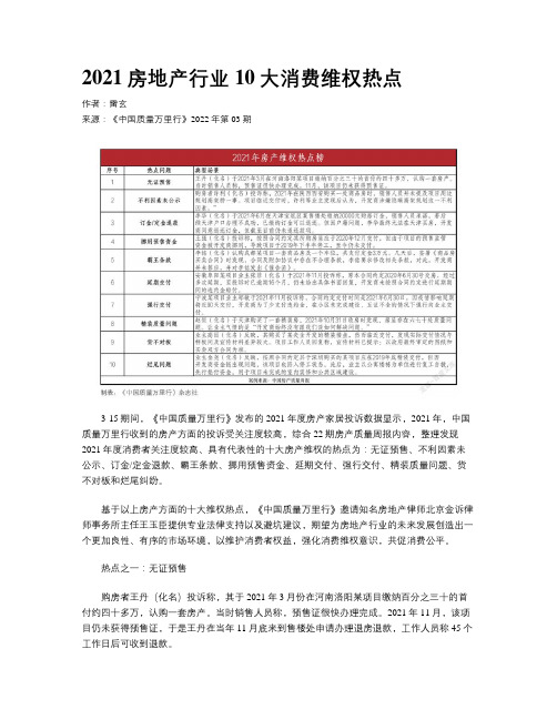 	2021房地产行业10大消费维权热点