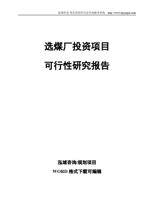 选煤厂投资项目可行性研究报告