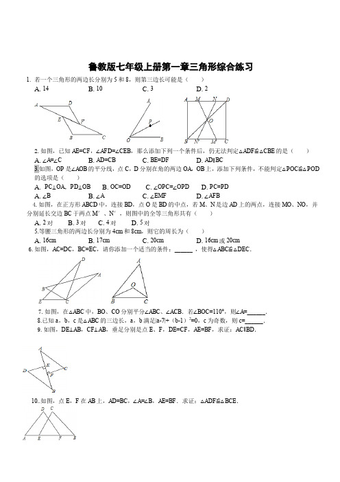 鲁教版七年级数学上册第一章三角形综合练习