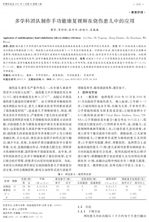 多学科团队制作手功能康复视频在烧伤患儿中的应用