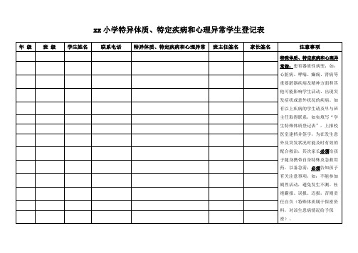 学生特异体质排查登记表