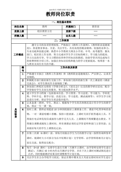 个性化一对一建校---教师岗位职责说明书.doc1