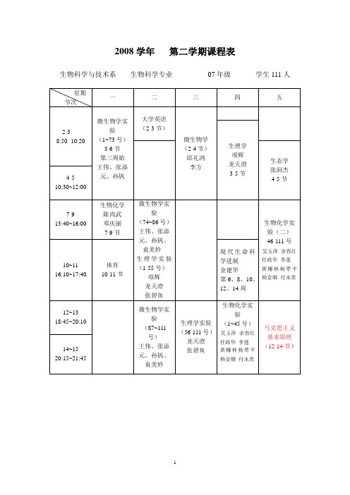 2008学年第二学期课程表(精)