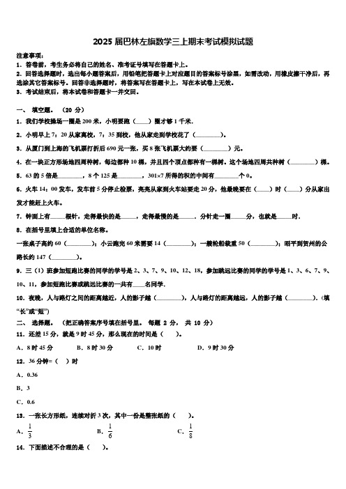 2025届巴林左旗数学三上期末考试模拟试题含解析