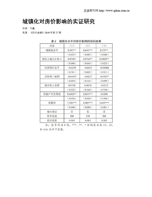 城镇化对房价影响的实证研究