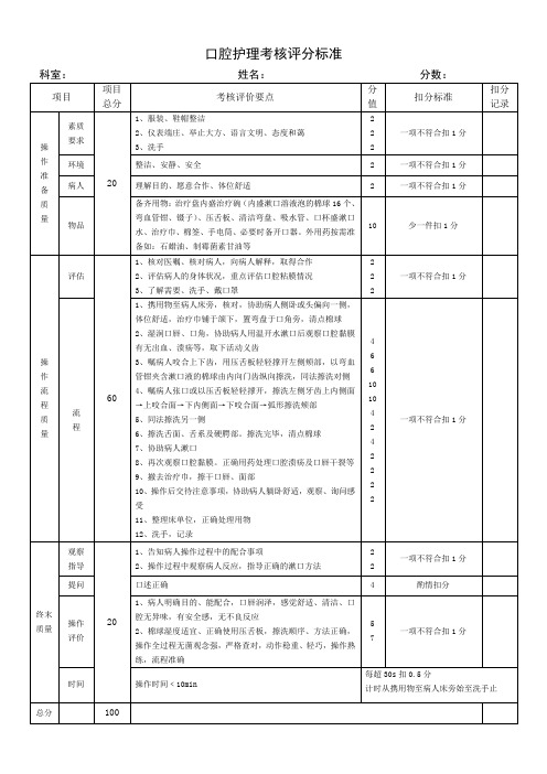 口腔护理考核评分标准