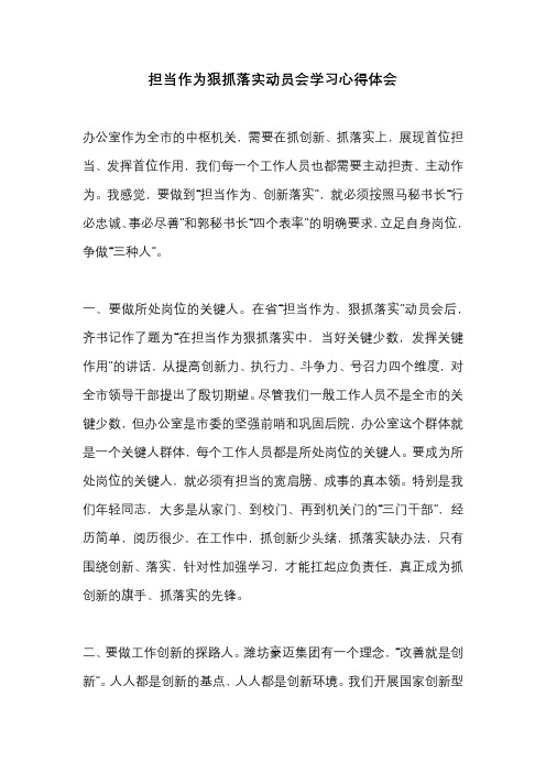 担当作为狠抓落实动员会学习心得体会