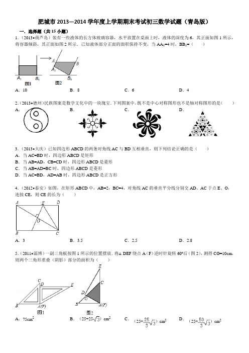 肥城市2013—2014学年度上学期期末考试初三数学试题2(青岛版)含答案