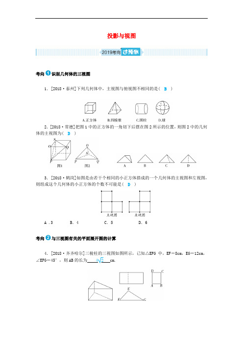 山东省德州市2019年中考数学一轮复习 第七章 图形与变换 第24讲 投影与视图(过预测)练习