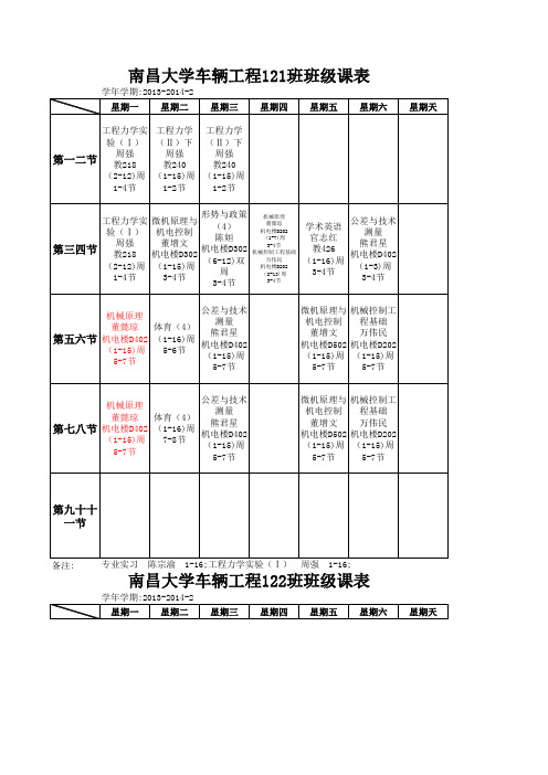 机电工程学院公共课表2013-2014-2