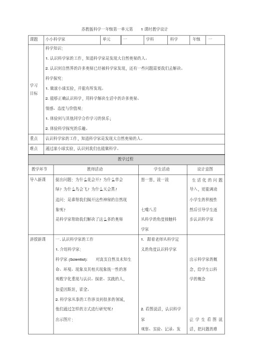 一年级上册科学教案-1.1《小小科学家》∣苏科版