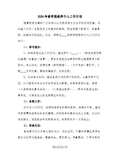 2024年新学期教师个人工作计划(6篇)