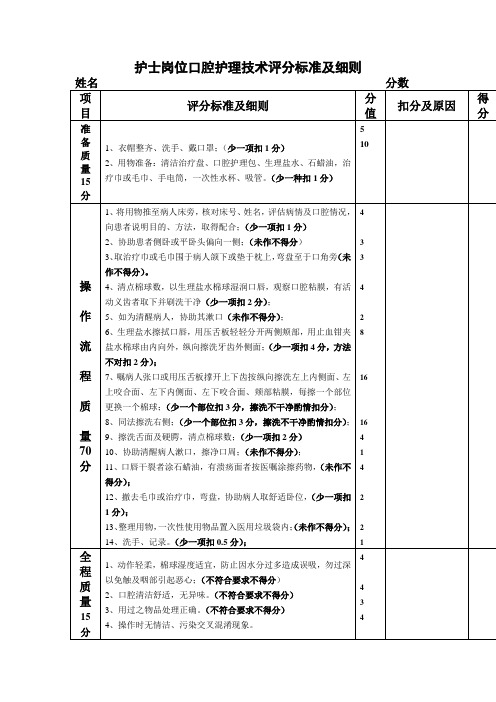 护士岗位口腔护理技术评分标准及细则