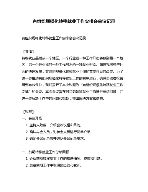 有组织规模化转移就业工作安排会会议记录