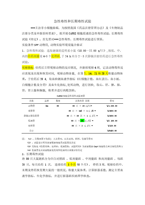 急性毒性和长期毒性试验预算