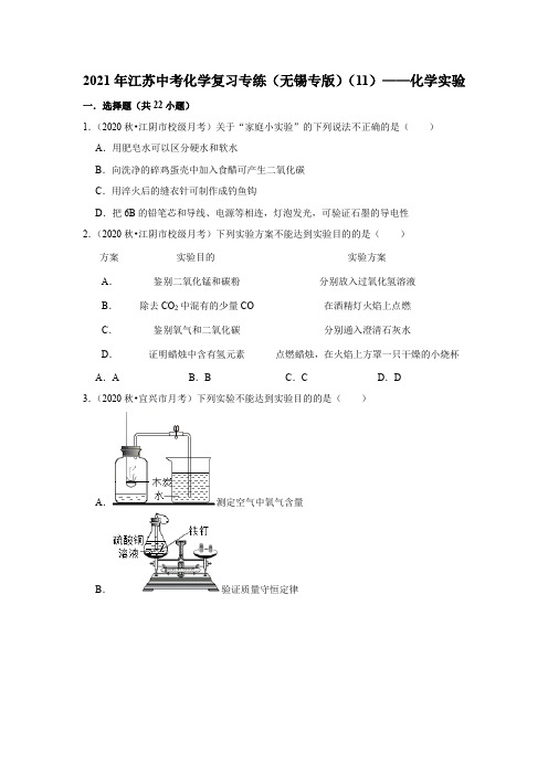 2021年江苏中考化学复习专练(无锡专版)(11)——化学实验