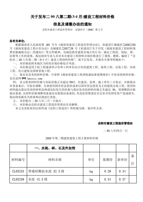 岳阳2008年二期信息价