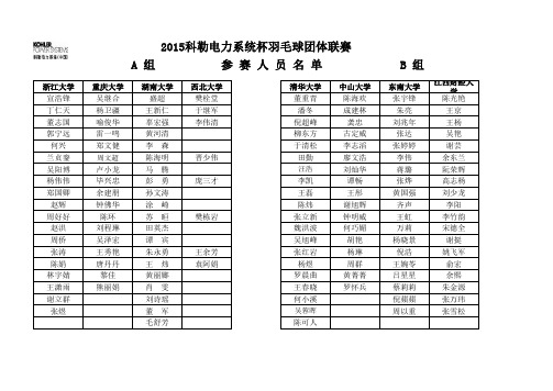 2015科勒电力系统杯第四届中国高校上海校友羽毛球团体联赛_出场人员名单