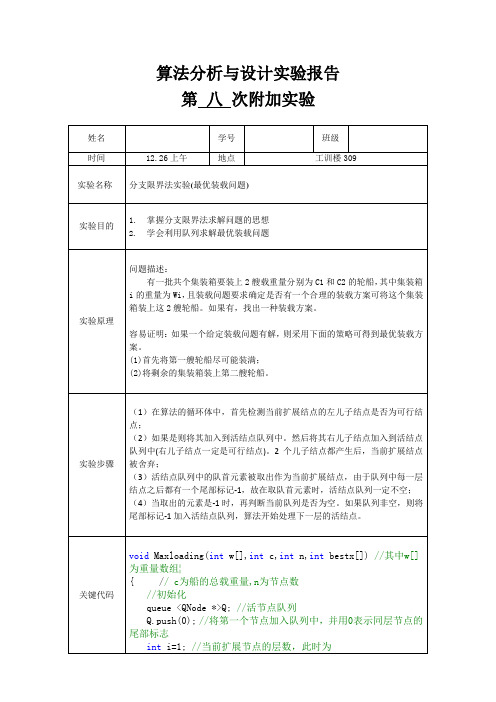 分支限界法实验(最优装载问题)