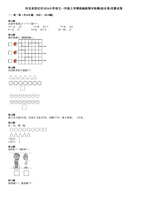 河北省保定市2024小学数学一年级上学期统编版期末检测(综合卷)完整试卷