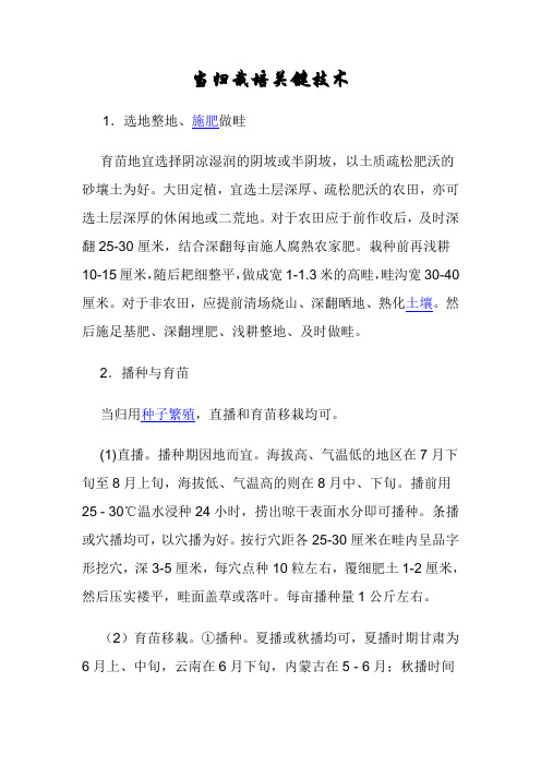 当归栽培关键技术