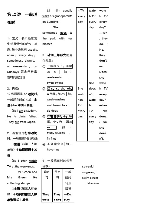 小升初英语专项复习第12讲：一般现在时 外研版一起