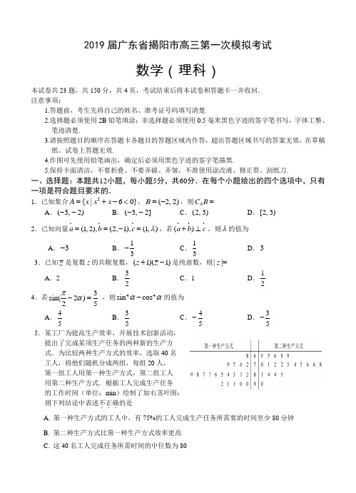 【2019广东揭阳高考一模】广东省揭阳市2019届高三第一次模拟考试 数学(理)