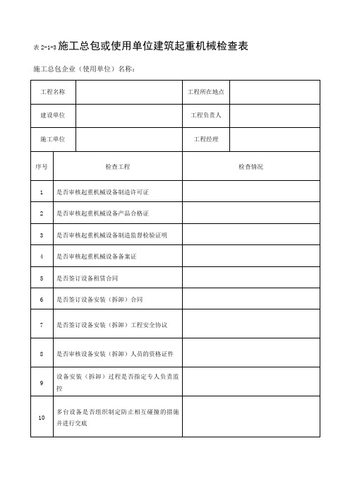 表～建筑起重机械设备检查表格