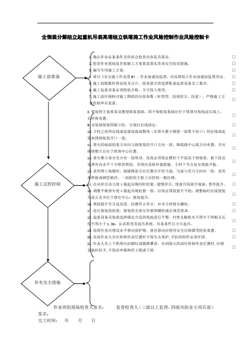 全倒装分解组立起重机吊装高塔组立铁塔施工作业风险控制作业风险控制卡