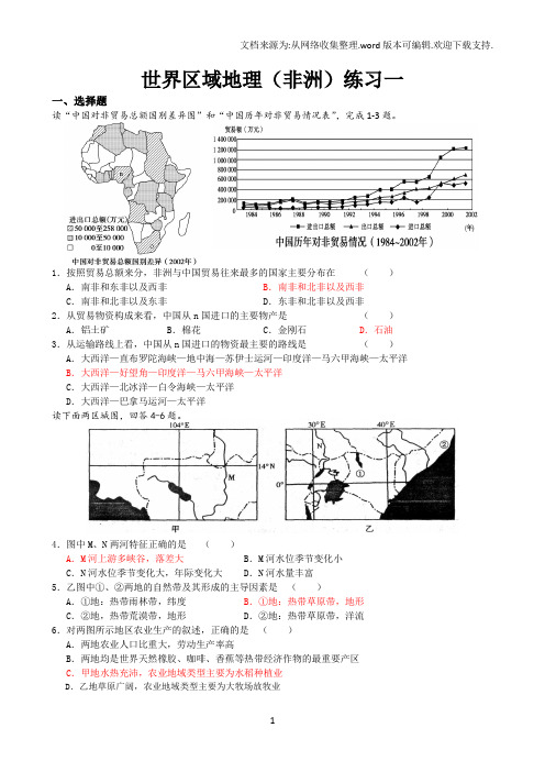 世界区域地理非洲练习题