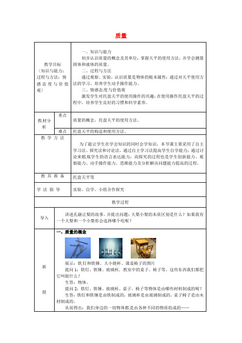 2022年八年级物理上册《质量》教案(公开课) 新人教版