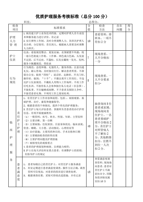 优质护理服务考核标准