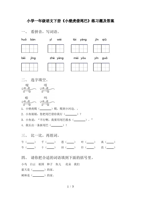 小学一年级语文下册《小壁虎借尾巴》练习题及答案