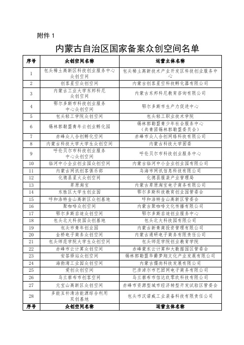 自治区国家备案众创空间名单2019