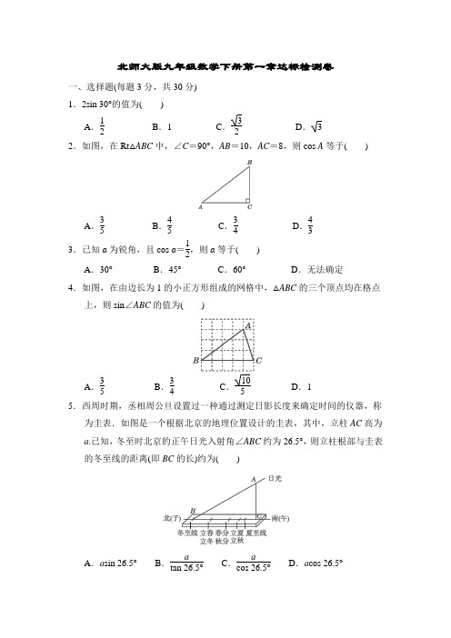 北师大版九年级数学下册第一章达标检测卷附答案