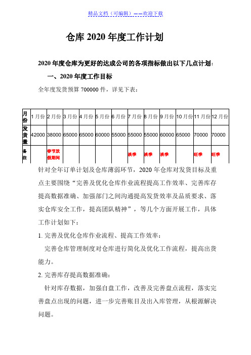 仓库年度工作计划,仓库部门年度工作目标与改善提升方案 - 仓库总结计划