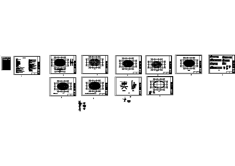 网架结构图书馆结构施工cad图，共十二张