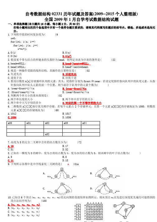 自考数据结构02331历年试题及答案(2009--2015个人整理版)