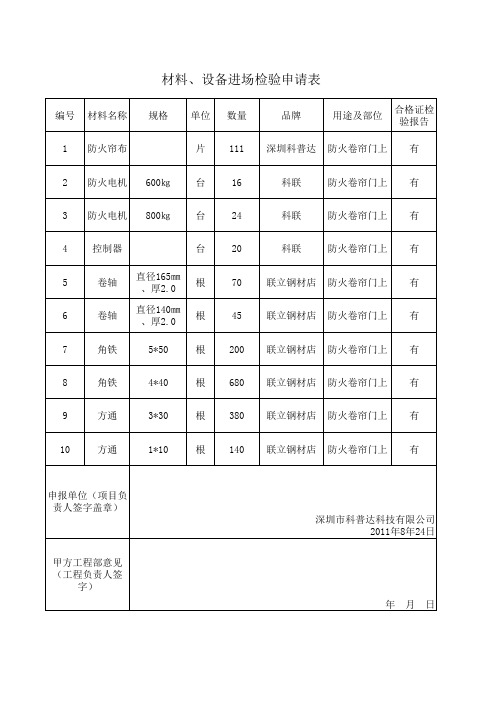 材料进场申报表