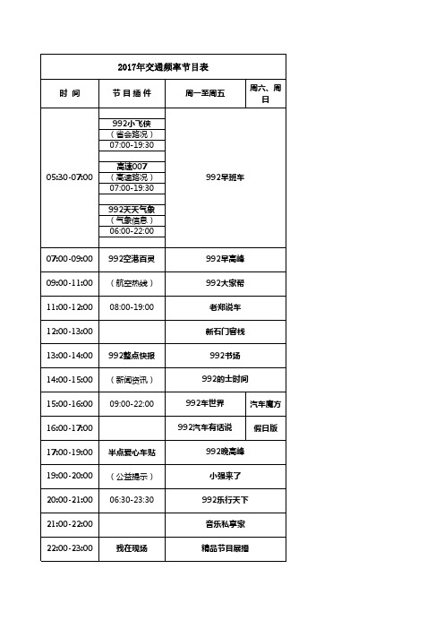 992节目表