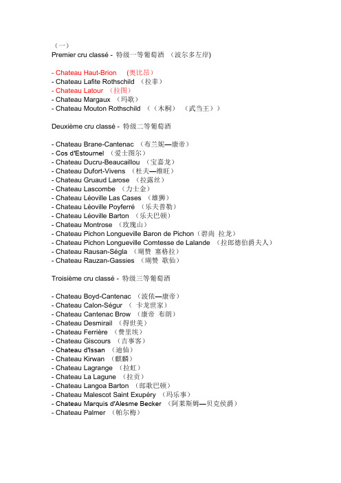 葡萄酒红酒--法国波尔多1855分级