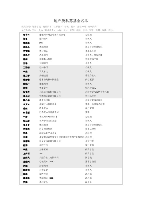 地产类私募基金公司名单