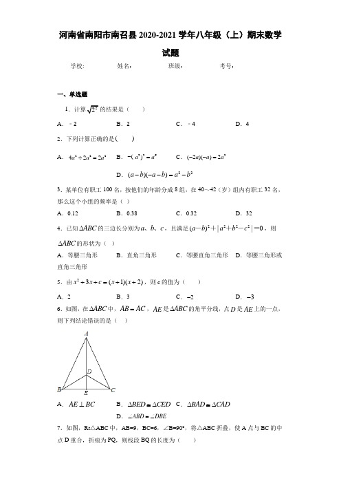 河南省南阳市南召县2020-2021学年八年级(上)期末数学试题