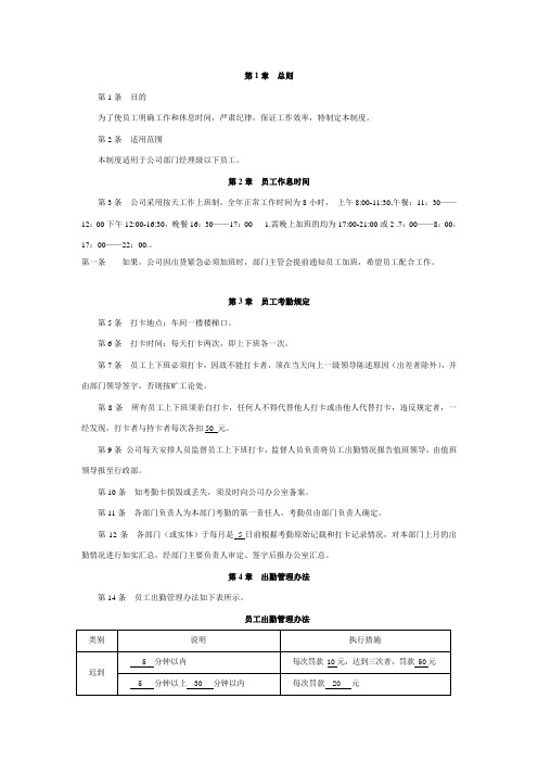 2016员工考勤管理制度