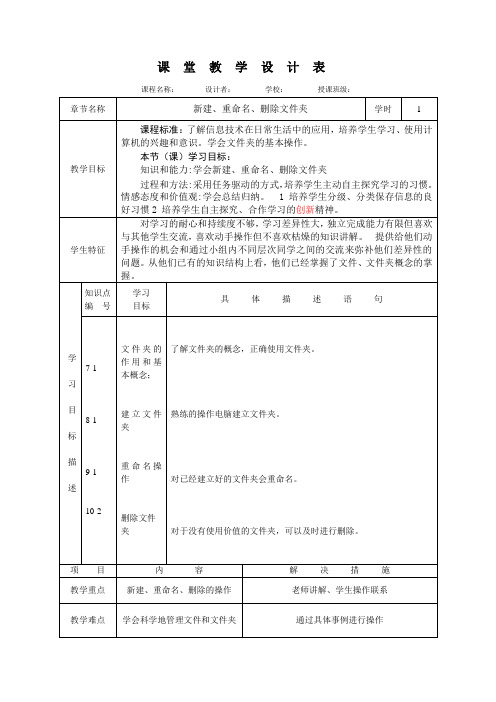 4年级信息技术《文件夹的基本操作》教学设计